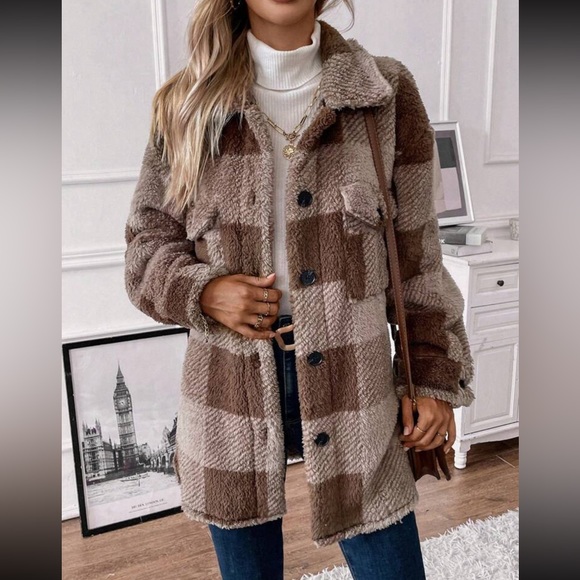 Cozy buffalo plaid button down teddy jacket - Picture 12 of 16